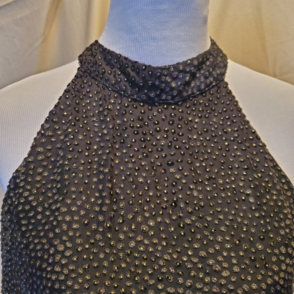 Zara TRF Black Metallic Gold Dot Print Velvet SZ L - Picture 4 of 8